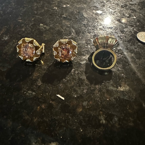 Tory Burch Gold w/ Gemstone Earrings & Ring - Picture 5 of 5